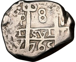 Bolivia - 1765 P-VY Carlos III Cob 8 Reales - NGC VF Detalles - FECHA COMPLETA Y CRUZ - Imagen 1 de 4