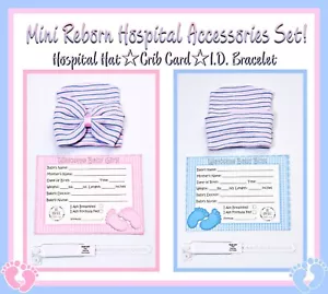 3PC MINI REBORN BABY GIRL HOSPITAL SET! (hat, id bracelet & crib card) - Picture 1 of 2