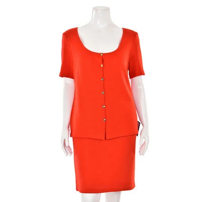 St. John Collection 2Pc Red-Orange Short Sleeve Jacket & Skirt Suit sz 12/14 - Изображение 1 из 4