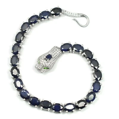 Brazalete cobra de plata de ley 925 con piedras preciosas de zafiro azul natural ovalado de 7x5 mm  Foto 1 de 4