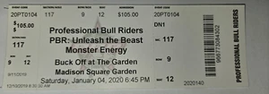 Full Ticket Stub PBR Professional Bull Riders 1/4/20 Madidon Square Garden - Picture 1 of 1
