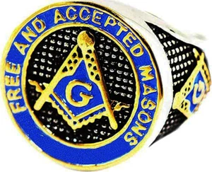 Mason Ring Masonic  Freemason Master Men Stainless Steel Blue Enamel Gold plated - Picture 1 of 145