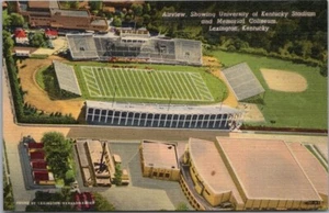 Postal de lino vintage 1950 UNIVERSIDAD DE KENTUCKY "Stadium & Memorial Coliseum" - Imagen 1 de 2