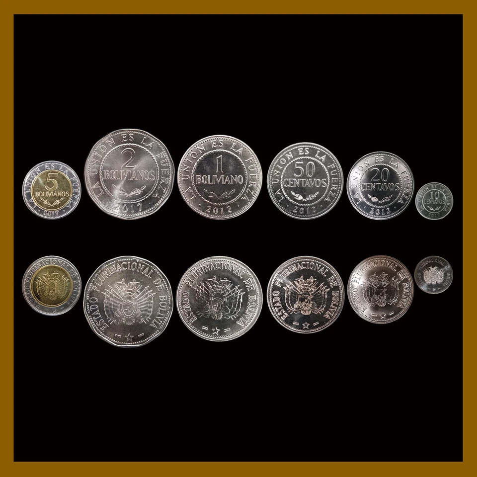 Bolivia 50 25 10 centavos y 1 2 5 bolivianos (juego de monedas de 6 piezas) 2002-2017 sin circular como nuevo Foto 1 de 1