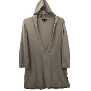 EILEEN FISHER Pullover Sweater Sz M Beige Cotton Cashmere Hooded Long Sleeve - Picture 1 of 10