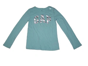 Gap Girls Shirt Long Sleeve Top Aqua/Silver/White w/Snowflakes Size L(10) NWT - Picture 1 of 2