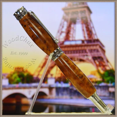 Pluma de escritura hecha a mano bolígrafo fuente Thuya Burl plumas de madera VIDEO 1550a Foto 1 de 4