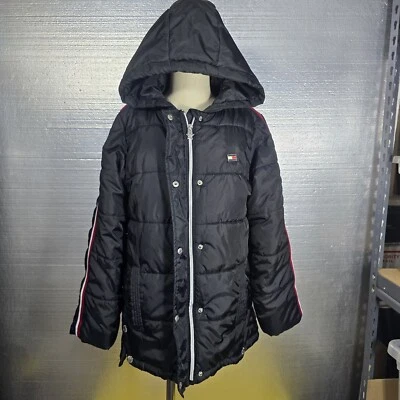Tommy Hilfiger черный флис с подкладкой с капюшоном пуховик куртка молодежи L 12/14 подержанные. - Изображение 1 из 4