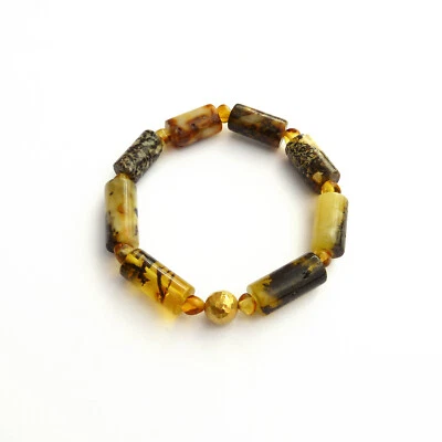 Antiguo Brazalete Ámbar Báltico Cuentas Oro 18K Amarillo Negro Ámbar Foto 1 de 4