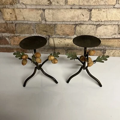 Juego: 2 candelabros de metal de bellota y hojas independientes decoración del hogar y jardín difícil de encontrar Foto 1 de 4