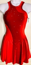 Gk Figure Skate Dress Adult Medium Red Halter Velvet Nylon/Spandex Halter Ja Am