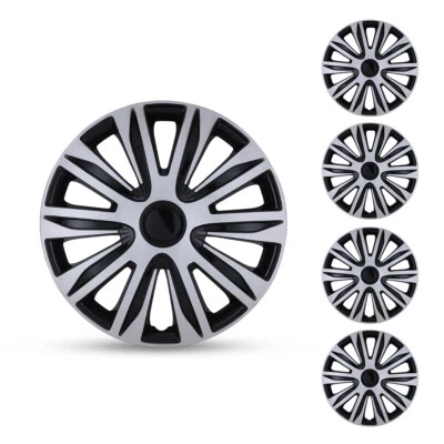 14inch Set of 4 Silver Black Snap On Full Hub Caps fit for R14 Tire & Steel Rim - Image 1 of 4