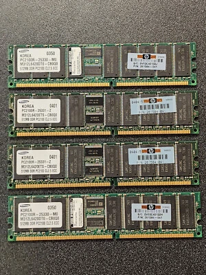 Lot of 4 512MB PC-2100R DDR ECC Reg Server Memory CL2.5 RAM 64Mx72 HP 261584-041 - Image 1 of 4