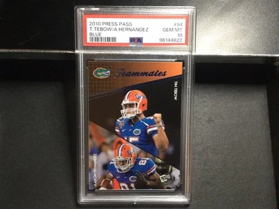 Tarjeta de novato 2010 Press Pass #94 Tim Tebow-Aaron Hernández PSA 10 gemas como nueva Foto 1 de 2