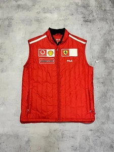 Ferrari Fila Vintage Formula 1 Red Gilet Vest Size L Men's Team Racing Quilted - Picture 1 of 7