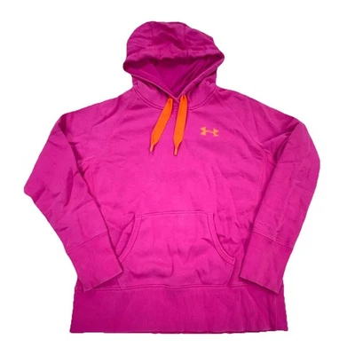 Moletom com capuz feminino Under Armor rosa médio laranja suéter tempestade equipamento frio - Imagem 1 de 4