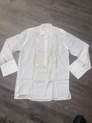Filipino Barong Tagalog Vintage 1950s Fancy Embroidery Medium Rockabilly Shirt - Image 1 of 4