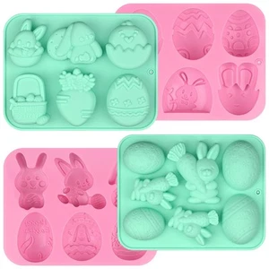 4 Pack Easter Chocolate Molds, Bunny Half Egg Shaped Non-stick Silicone Molds... - Picture 1 of 6