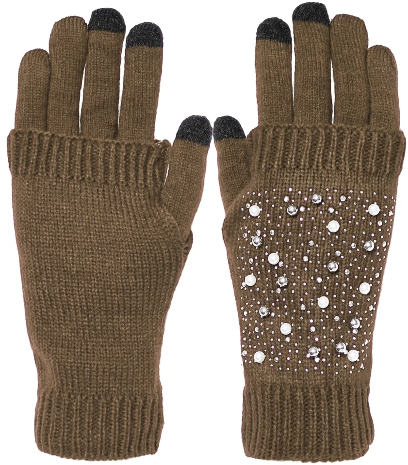 Conjunto de guantes mágicos y calentador de manos para mujer perlas y brillos invierno cálido mensajes de texto Foto 1 de 1