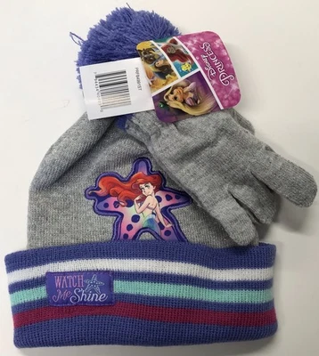 Gorro - Disney Sirenita Ariel Gris con Guante Mitón Sombrero Conjunto Tejido NUEVO Foto 1 de 3