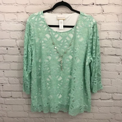 Blusa Alfred Dunner Top Mujer 1X Verde Floral Transparente Ligera Forrada Foto 1 de 4