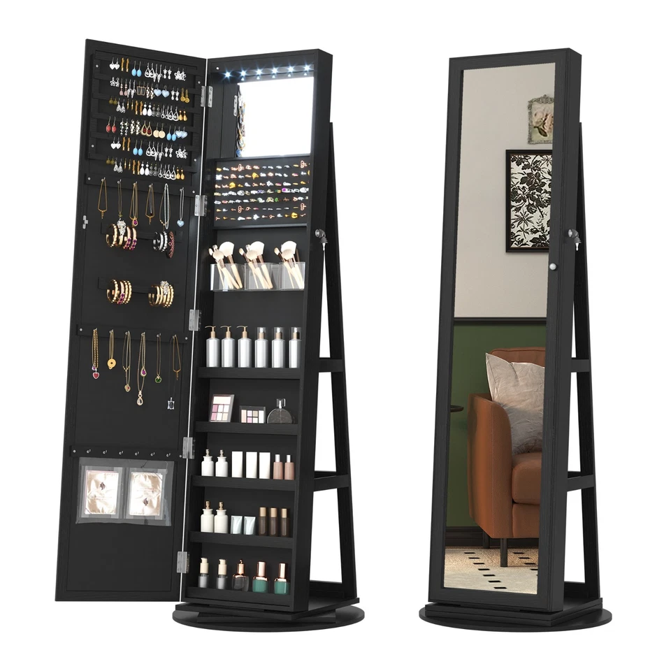 Espejo LED Joyero Gabinete de Pie, Giratorio 360° Joyería Organizadores y Almacenamiento Foto 1 de 1