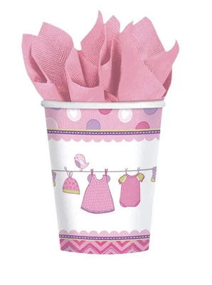Ducha con Amor Niña Chevron Lunares Baby Shower Fiesta 9 OZ Tazas de papel Foto 1 de 3