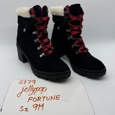 Jellypop черный каблук ботильоны красный клетку шнурки искусственного меха отделки зажим подошвы размер 9 М - Изображение 1 из 4