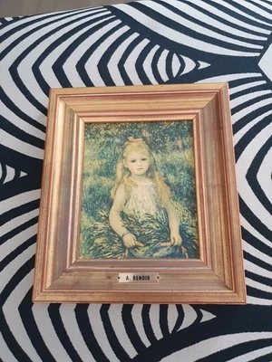 Ancien cadre Doré -  Portrait Fillette - A Renoir - Tissus 1966 Made In France - Photo 1/4