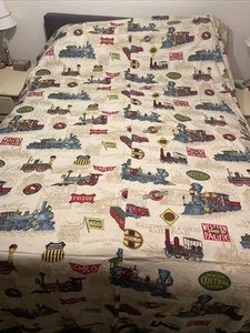 Handmade Quilt - Queen Sized Bedspread Trains Around The Country - Picture 1 of 8