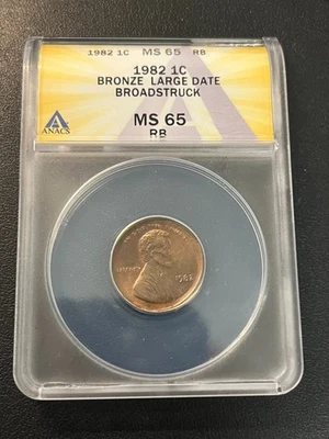 1982 BROAD STRUCK CENT ANACS MS-65 RB - COIN ERROR BROADSTRIKE - CERTIFIED - 1C - Image 1 of 2