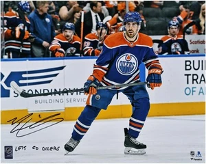 Evan Bouchard Oilers Signed 16x20 Royal Skating Photo w/Lets Go Oilers! Insc - Picture 1 of 1