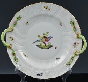 V.FINE VINTAGE HEREND HUNGARY ROTHSCHILD BIRD TWO HANDLED PORCELAIN CAKE PLATE - Picture 1 of 9