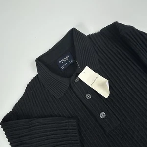 Abercrombie & Fitch Men’s SZ L Plisse Pleated Collar Sweater Polo Black NEW - Picture 1 of 8