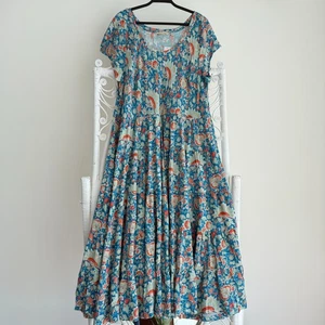 Soft Surroundings Dress Womens 2X Kara Blue Teal Floral Tiered Flowy Artsy Boho - Picture 1 of 12