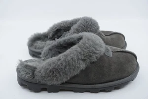 UGG Slippers Womens 9 Gray Shearling Suede Mule Backless SlipOn Traction Cozy - Picture 1 of 7