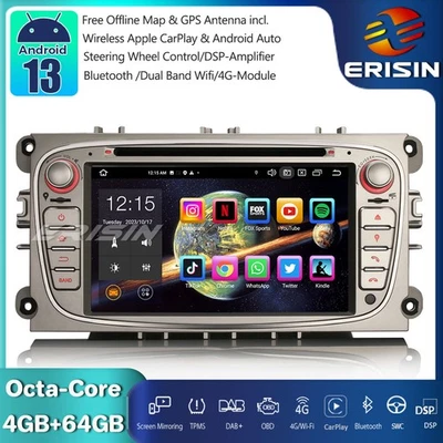 8-Core Android 13 Autoradio GPS DAB+DVD CarPlay Ford Mondeo Focus S/C-Max Galaxy - Immagine 1 di 4
