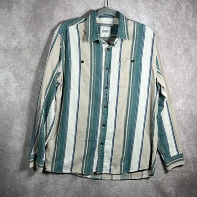 Camisa Katin Para Hombre Mediana Verde Blanca Rayas Abotonada Mangas Largas Informal Algodón Foto 1 de 4