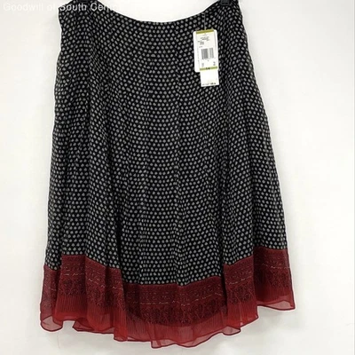 NUEVO CON ETIQUETAS Falda Midi Anne Klein Negra Blanca Roja Estampada Plisada Seda Para Mujer’s Talla 14 Foto 1 de 3