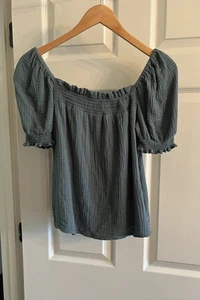 J.Crew Women's Square Neck Puff Sleeve Cotton Gauze Top Solid Blue BG252 XS S - Picture 1 of 5