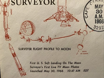 SURVEYOR - 1 LAUNCH CAPE CANAVERAL MAY 30, 1966 ORBIT COVERS FLIGHT PROFILE - Image 1 of 4