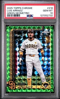 2025 Topps Chrome #216 Luis Arraez Green Geometric 33/99 PSA 10 - Image 1 of 2