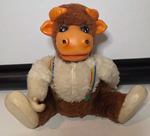 Vintage Kunststoff Gummi Gesicht 7 Zoll Plüsch Kuh Regenbogen Hosenträger (nicht Mooing) Selten!! - Bild 1 von 10