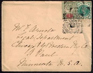 Great Britain 1900 Railway Cover w/ QV SG 200 & 213 & RAILWAY STATION CANCEL - Picture 1 of 2