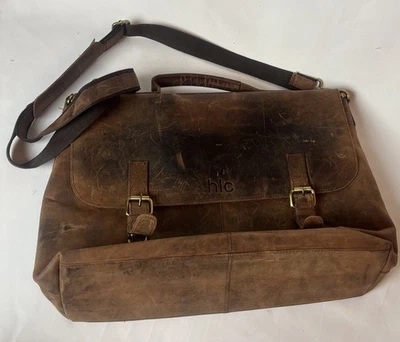 HLC Unisex Cuero Mensajero Laptop Bolso Bandolera Cuero Marrón Envejecido Foto 1 de 4