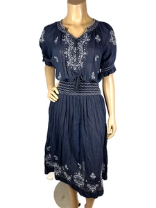 The Great Black Mercantile Dress 2 Medium Smocked Waist Short Sleeves Tassel Tie - Picture 1 of 11