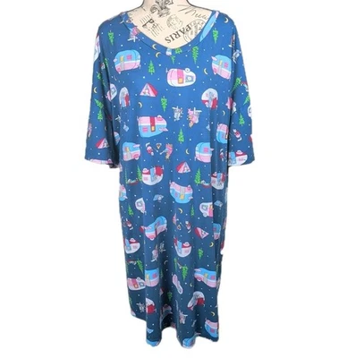 Secret Treasures 2X Women's Sleepwear Nightgown Pockets Blue Trailers Print - Image 1 of 4