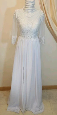 Vestido de novia Clothfun*Satén blanco, gasa, red de ilusión y encaje * talla 4*Leer más Foto 1 de 4