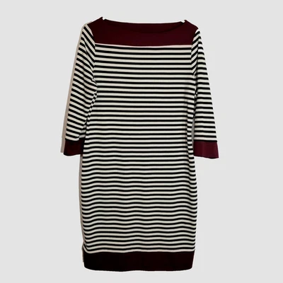 Vestido justo Isaac Mizrahi feminino grande preto branco listra marrom acabamento malha - Imagem 1 de 4