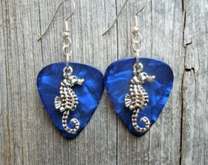 Seahorse Charm Guitar Pick Earrings - Pick Your Color - Picture 1 of 12